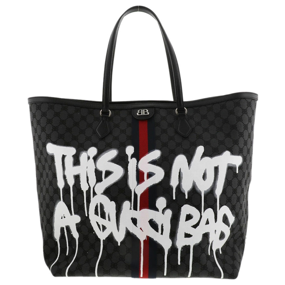 BALENCIAGA Hacker Graffiti Tote Bag Limited Edition Canvas Navy Blue